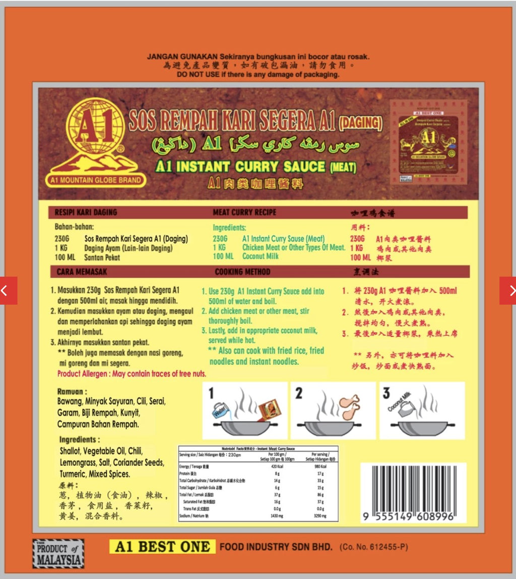 A1 INSTANT CURRY SAUCE 60 PACKS (230G)