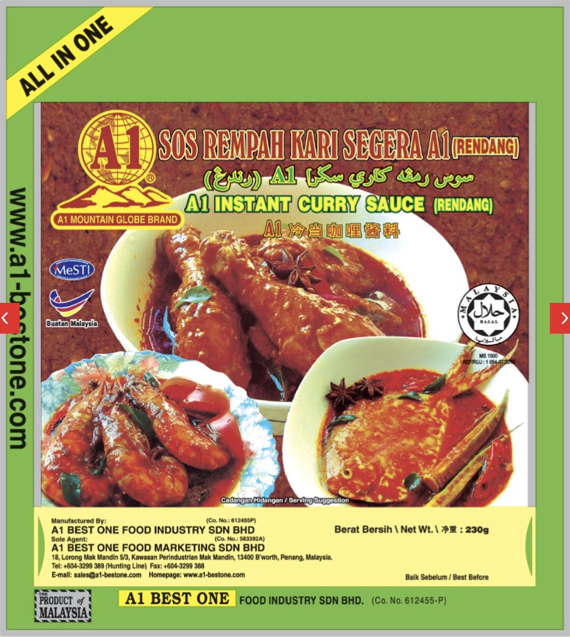 A1 INSTANT CURRY RENDANG SAUCE 230G