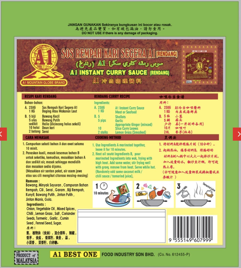 A1 INSTANT CURRY RENDANG SAUCE 230G
