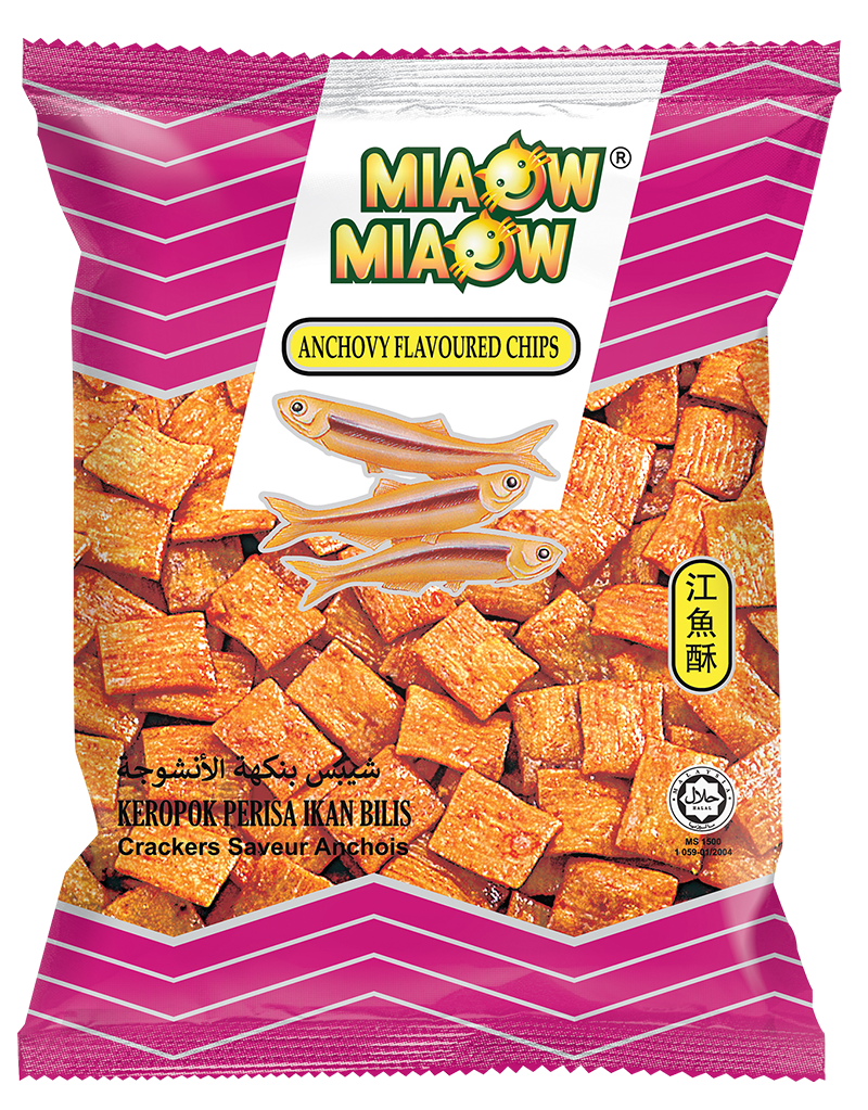 MIAOW MIAOW ANCHOVY FLAVOUR CHIPS SNACKS 50G