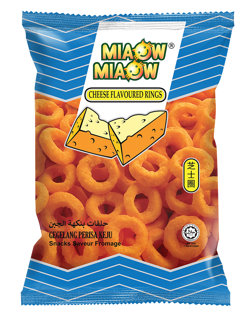 MIAOW MIAOW CHEESE FLAVOUR RINGS SNACKS 50G