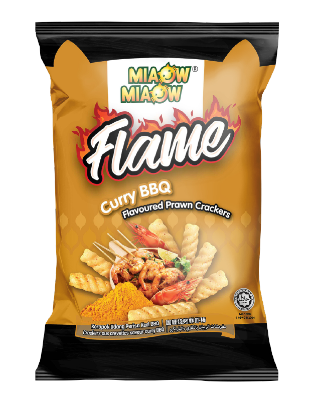 MIAOW MIAOW CURRY BBQ FLAVOUR PRAWN CRACKERS 50G