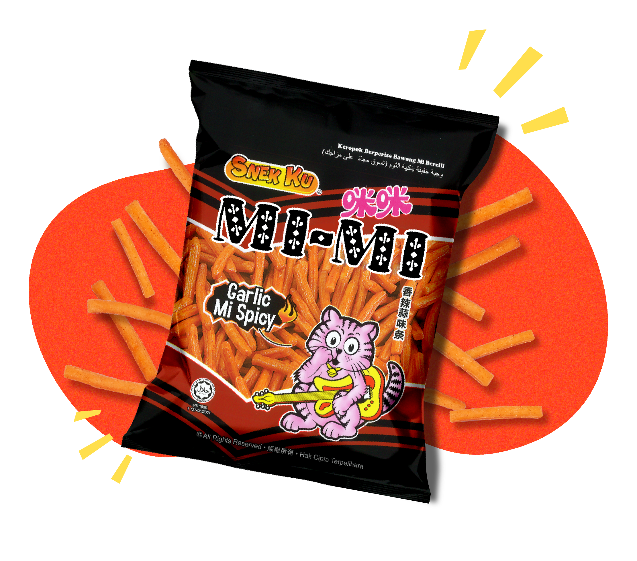 SNEK KU PRAWN GARLIC MI SPICY FLAVOUR SNACKS 60G