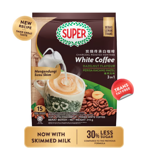 SUPER CHARCOAL ROASTED HAZELNUT HERITAGE INSTANT WHITE COFFEE